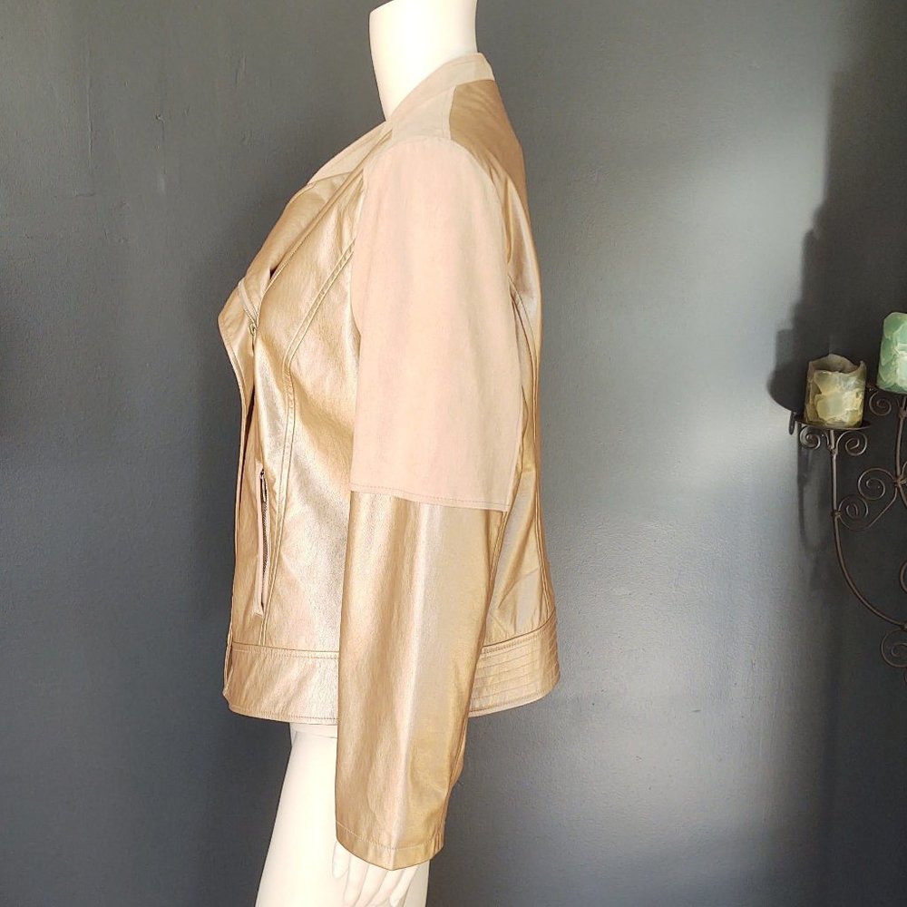 Metallic faux leather & faux suede moto jacket - Picture 9 of 16
